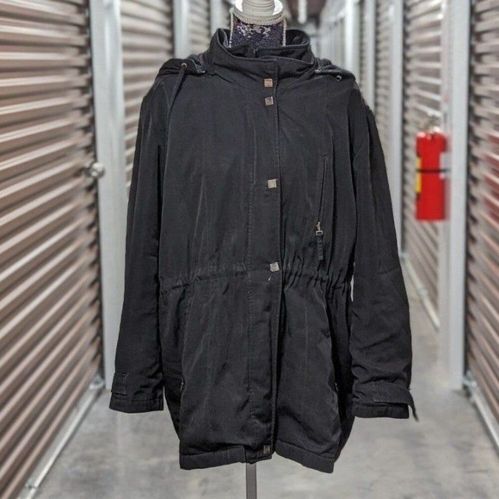 Utility Gorpcore Hooded Black Drawstring Parka Coat Large Heavy Cold‎ Weather